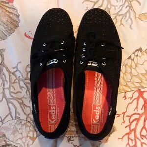 Ladies Black Cutout Keds